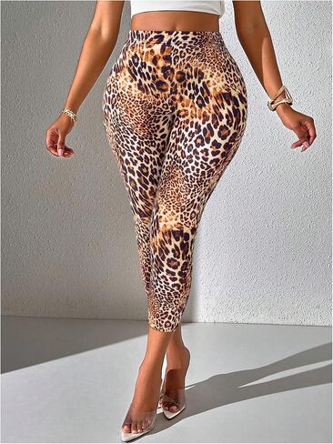 Floerns Women's Cheetah Leggings Yoga Tummy Control Workout Running Cropped Leggings in Kuwait