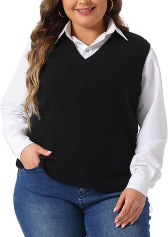 Agnes Orinda Plus Size Sweater Vest for Women V Neck Knit Vests Solid Classic Sleeveless Pullover Sweaters Tops in Saudi Arabia