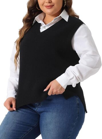 Agnes Orinda Plus Size Sweater Vest for Women V Neck Knit Vests Solid Classic Sleeveless Pullover Sweaters Tops in Saudi Arabia