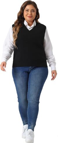 Agnes Orinda Plus Size Sweater Vest for Women V Neck Knit Vests Solid Classic Sleeveless Pullover Sweaters Tops in Saudi Arabia