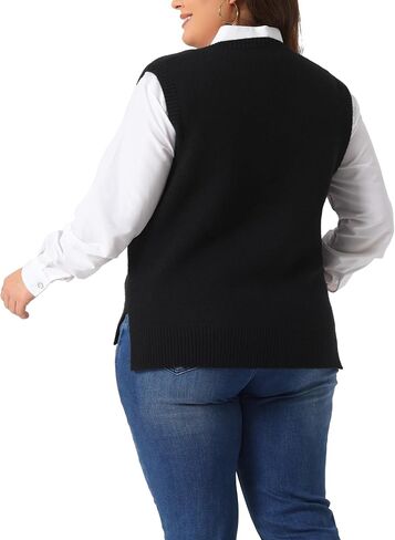 Agnes Orinda Plus Size Sweater Vest for Women V Neck Knit Vests Solid Classic Sleeveless Pullover Sweaters Tops in Saudi Arabia