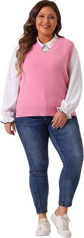 Agnes Orinda Plus Size Sweater Vest for Women V Neck Knit Vests Solid Classic Sleeveless Pullover Sweaters Tops in Saudi Arabia