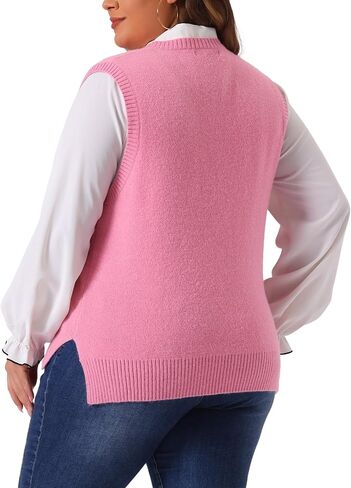 Agnes Orinda Plus Size Sweater Vest for Women V Neck Knit Vests Solid Classic Sleeveless Pullover Sweaters Tops in Saudi Arabia