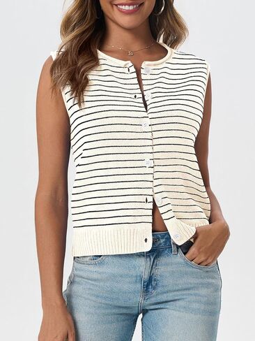 Saodimallsu Womens Cropped Sleeveless Sweater Vest Striped Knit Summer Tops Button Down Going Out Y2k Tank Top in Saudi Arabia