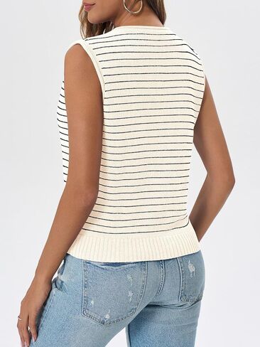 Saodimallsu Womens Cropped Sleeveless Sweater Vest Striped Knit Summer Tops Button Down Going Out Y2k Tank Top in Saudi Arabia