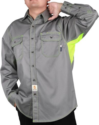 BOCOMAL FR Shirt for Summer Lightweight Vented Mesh Back and Underarm Breathable Flame Resistant Welding Button Down Shirts in Saudi Arabia