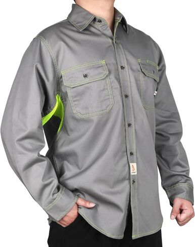 BOCOMAL FR Shirt for Summer Lightweight Vented Mesh Back and Underarm Breathable Flame Resistant Welding Button Down Shirts in Saudi Arabia