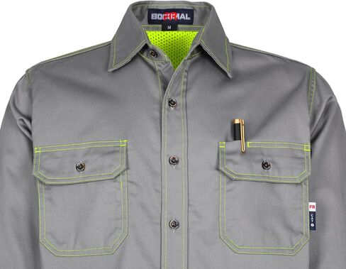 BOCOMAL FR Shirt for Summer Lightweight Vented Mesh Back and Underarm Breathable Flame Resistant Welding Button Down Shirts in Saudi Arabia