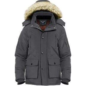 JYG Men's Winter Thicken Coat Warm Puffer Parka Jacket with Faux Fur Removable Hood