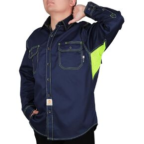 قميص Bocomal Fr لـ Summer Lightweight Vented Mesh -Back و Underarm Breatable Flame Resistant Button Button Down Down