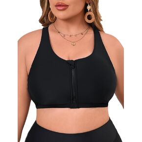 Women's Sports Bra Bikini Top for Large Bust Racerback Swim Bras Zipper in Front Bathing Suit Top Swimsuit Tops Only