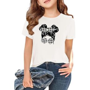 Girls Short Sleeve T Shirts Kids Summer Tops Crewneck Basic Graphic Tees 5-14 Years
