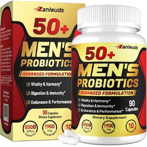 Probiotics for Men, Potent 50+ Mens Probiotic, Complete Gut & Digestive Health, with 850 Billion CFU, 1900mg Prebiotic Fiber, Energize, Immune, Mens Probiotics for Gut Health Over 50-90 Capsule