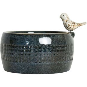 Foreside Home and Garden 8.86" Blue Porcelain Perched White Bird Natural Pebbles Fountain w/LED Lights All Seasons Spring Summer Living Room Coffee Table Kitchen Dining Dinner Table Office Bedside