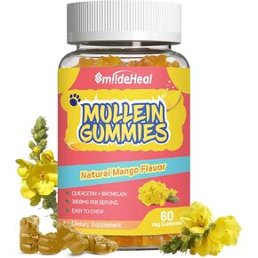 2 Pack Mullein Gummies 3000mg ، Gullin Free Mullein مع Bromelain & Quercetin ، مكملات مستخلص أوراق Mullein للرئتين ، نباتي ، 120 Count