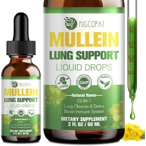 قطرات Mullein للرئتين ، وتنظيف الرئة وإزالة السموم ، ودعم الجهاز التنفسي ، ودعم LMMUNE مستخلص أوراق Mullein مع الزعتر ، والمسن ، والمكملات العشبية الطبيعية ، 2 أوقية