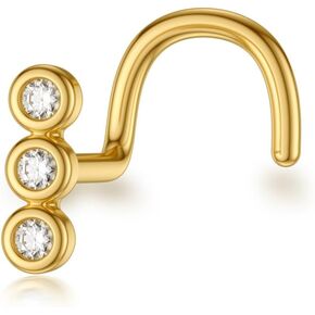 صلبة 14K الذهب أنف الأنف خاتم طوق غضروف طوق 18g 20 مقياس مع هدية مجوهرات ثقب CZ للنساء