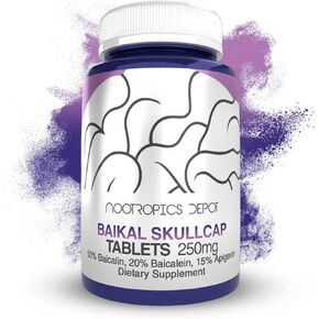 Nootropics Depot Baikal Skullcap Extract Tablets | 250mg | 60 Count | >15% Apigenin, >20% Baicalein, >50% Baicalin