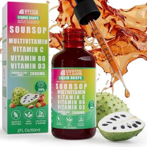 Soursop Bitters Liquid ، Soursop Multivitamin Drops - 2000mg 10: 1 مستخلص من الفاكهة والأوراق ، فيتامين B6 ، C ، D3 ، Draviola Liquid Drops | نباتي ، غير المعدلة وراثيا | 2 فلوريدا أوقية