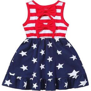 Toddler Baby Girl 4th of July Dresses Independence Day Outfit Kid American Flag Star Stripe Patriotic Dress Clothes