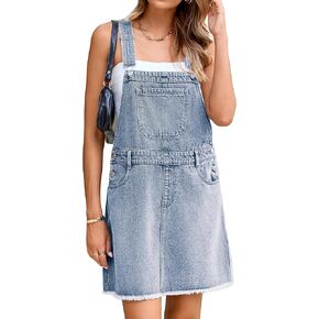 Glamaker Womens Denim Overalls Dress - Casual Summer Loose Romper Sleeveless Adjustable Straps Jumper Jean Mini Dresses 2025