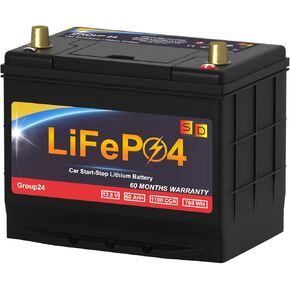 بدء بطارية ليثيوم بطارية وتوقف ، 12.8V 576WH Group 26 LifePo4 بطارية السيارات للسيارة ، بطارية بداية بالإضافة إلى أداء دورة عميقة ، 60 شهرًا ضمانًا