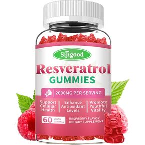 2000mg Organic Resveratrol Gummies for Women - Sugar Free Resveratrol-Nutritional-Supplements for Antioxidant Support, Cellular Health, Immunity, Brain & Energy, Raspberry Flavor, 60 Count in Kuwait