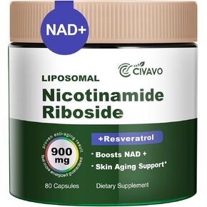 NAD+ Supplement - Liposomal Nicotinamide Riboside, Resveratrol, Quercetin - Supports Cellular Health, Energy & Focus - 80 Capsules