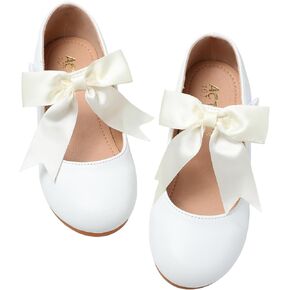 Girls Mary Jane Flats - Soft Round Toe Dress Shoes with Non-Slip Soles | Cute Bow Ballet Flats for Weddings, School, Parties (Toddler/Kids Sizes)