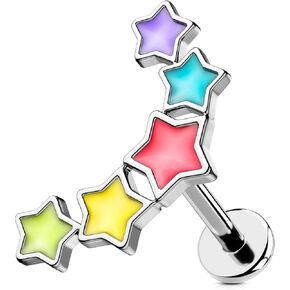 OUFER 16G Helix Piercing Jewelry, 316L Surgical Steel Cartilage Earrings Studs, Curved Rainbow Star Flat Back Internally Threaded Helix Cartilage Tragus Earrings for Women-6MM