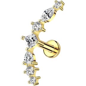 1pcs 14k الذهب الذهب بلا خيط مسطح الظهر الأقراط تراغوس للنساء ، 16G حلق الغضروف