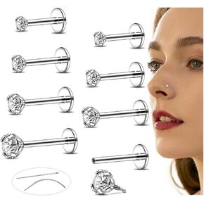 16G/18G أقراط مسطحة الأوجه الخلفية ترصيع الخيط الداخلي أنف أنف CZ حلقات الأنف للنساء خواتم الشفاه الفولاذية الجراحية