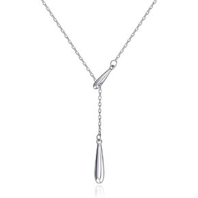 Teardrop Lariat Silver Necklace for Women: 925 Sterling Silver Y shaped Waterdrop Dainty Long Slip Chain Pendant Choker Tassel Necklace Minimalist Elegant Daily Wear Simple Jewelry Gifts for Her Wife