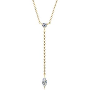 Lariat 14k أبيض/ذهبي أصفر قلادة مويسانيت مطلية للنساء ، قلادة طويلة اللطيفة 925 سلسلة من الفضة الاسترليني قلادة قلادة على شكل Y