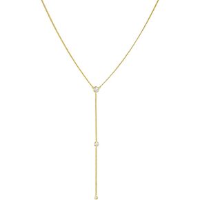 قلادات طويلة للآبار للنساء: 925 sterling الفضة الإسترليني 14K سلسلة إسقاط مطلي بالذهب مع قلادة الماس CZ قلادة y