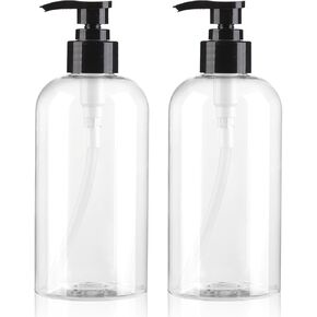 Empty Pump Bottles Dispenser 12.85oz/380ml, Refillable Clear BPA-Free Plastic Pump Bottle for Shampoo, Lotion, Soap and Massage Oil, 2 Pack