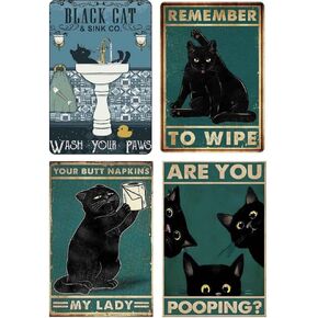 4PC Funny Cat Metal Tin Signs Posters for Bathroom Restroom | Fun Toilet Bathrooms Wall Decor Sign Door Poster | Are you Pooping Poop Remember to Wipe Sayings Stuff Art College Accessories