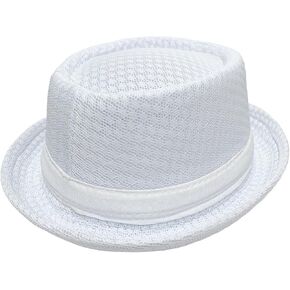 Summer Mesh Fedora Hat Beach Party Costume Boater Pork Pie Cap Classic Short Brim Straw Flat Sun Hats for Men Women