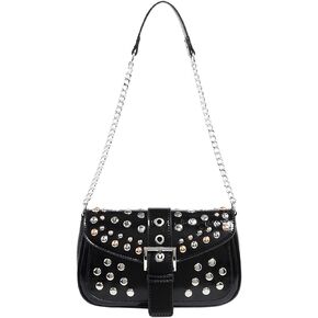 Verdusa Women's Punk Studded Leather Bags Top Handle Buckle Underarm Shoulder Handbags