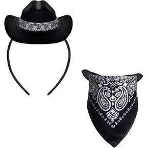 Cowboy Hat Headband Cowgirl Mini Hat Headbands with Bandana for Women Halloween Birthday Party Favor