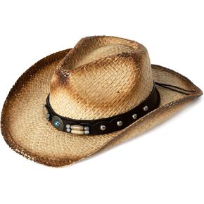 Comhats Cowboy Hats for Men Western Style Round Up Straw Beach Fedora Shapeable Brim Khaki Medium