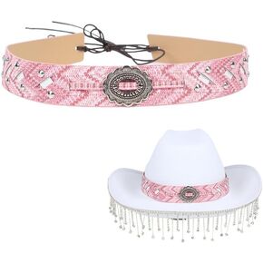 Pink PU Leather Cowgirl Hat Band Decorative Fedora Panama Strap Belt Replacement Hatband for Women Girls Straw Hat Beach Cap (Hat Band Only)