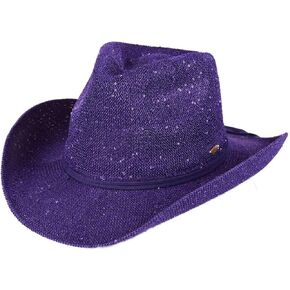 C.C Sparkly Sequin Cowboy Hat with Suede String Trim, Purple