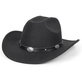Women Men Classic Western Cowboy Hat - Wide Brim Fedoras Hat for Cowboys and Cowgirls with Deco Bands(Size:M-L)