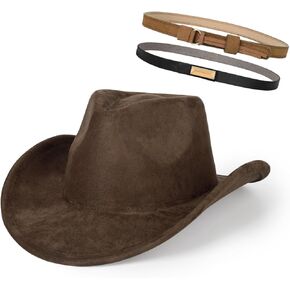 Cowboy Hat for Women Men Unisex Western Wide BrimSuede Cowgirl Hat with 2 Belt Buckle
