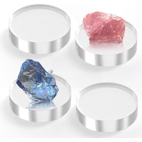 Acrylic Blocks 3 X 3 X 1 Inch 4 Pcs Acrylic Base Stand for Display Clear Block Round Riser Display Stands Pedestal Polished Cube for Jewelry trophy Props Collection Ring