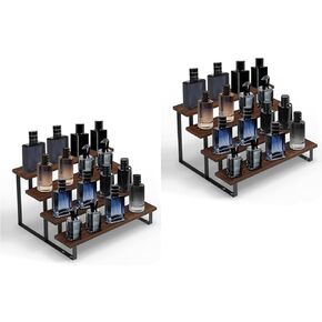 Wooden Cologne Organizer for Men 4 Tier 12.8" Black Walnut Perfume Display Stand Bathroom Shelf Bedroom Decor for Women Perfume Holder for Dresser Ideal for Fragrance Cupcakes Dessert