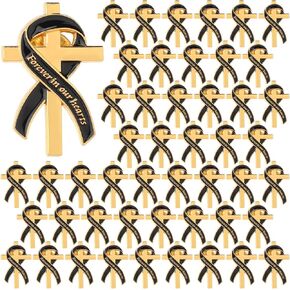 Misdary 100 Pcs Funeral Favors for Guest Cross Pins Memorial Ribbons Forever in Our Hearts Lapel Brooch Pin Religious Christian Celebration of Life Gift for Mourning Remembrance Day Supplies