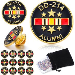Quelay 12 Pcs Dd214 Lapel Pin Us Veteran Dd214 Alumni Military Service Ribbon and Stars Lapel Pin Veteran Gifts for Military Army Retirement Gifts