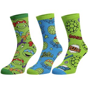 Bioworld Teenage Mutant Ninja Turtles Men's Turtle Power 3-Pack Adult Mid-Calf Crew Socks Shoe Size 8-12